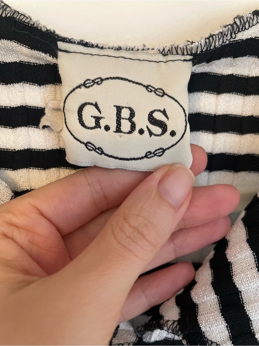 G.B.S. Black and white stripped button brown short sleeve top - Picture 3 of 6